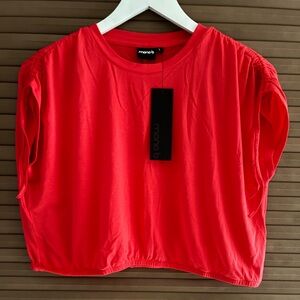 Mono B Women's Bright Red Short Sleeve Crop Top
